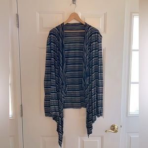 Hard Tail Striped shrug w cascading open front Sz L, very flattering
